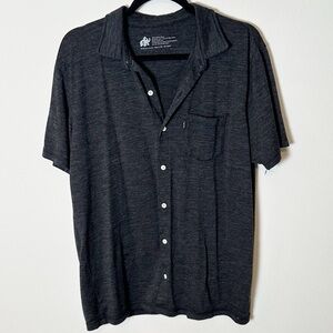 Woolly Men's Merino Wool Button Down Shirt Short Sleeve Charcoal Grey Large